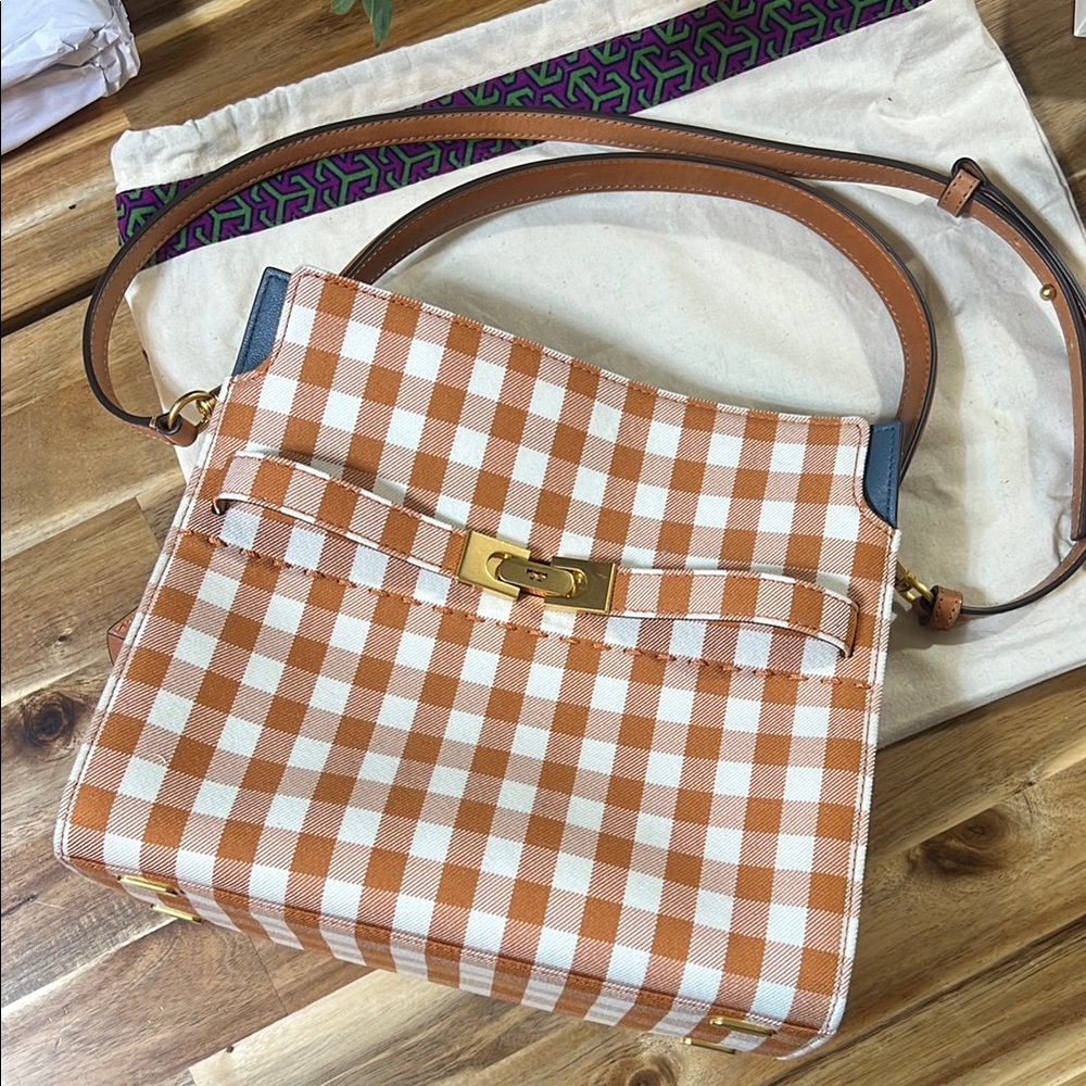 Tory Burch Double lee radziwill medium Checkered Tan and White Women's Bag